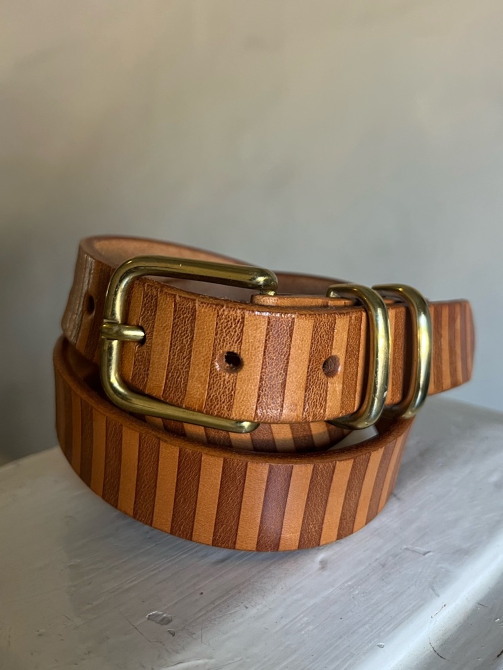 Vintage Striped Tooled Leather Belt